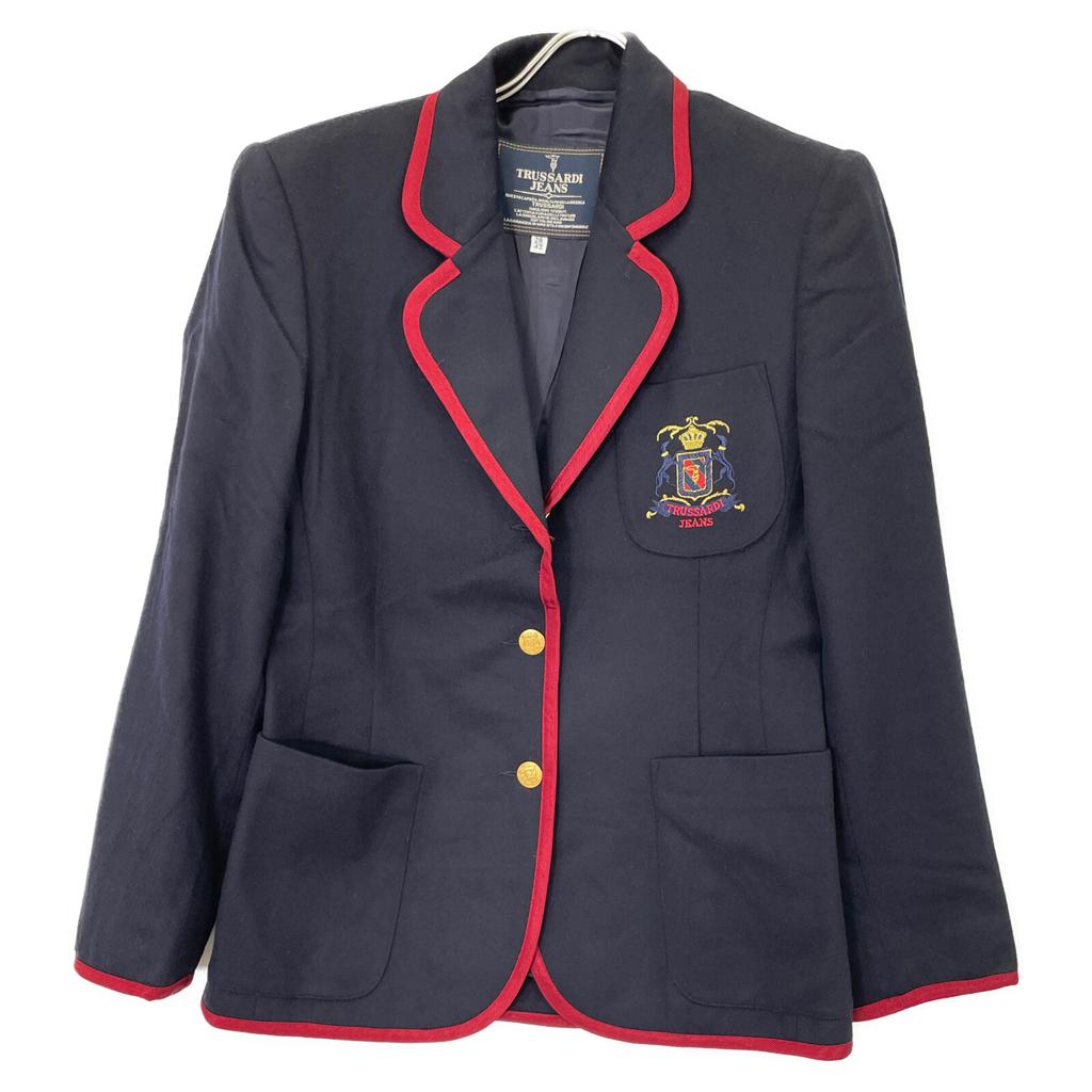 Trussardi Námořnická x Červený emblém Zlatý knoflík Vlna Kašmír Sako 28/42 Námořnická červenáPoužité