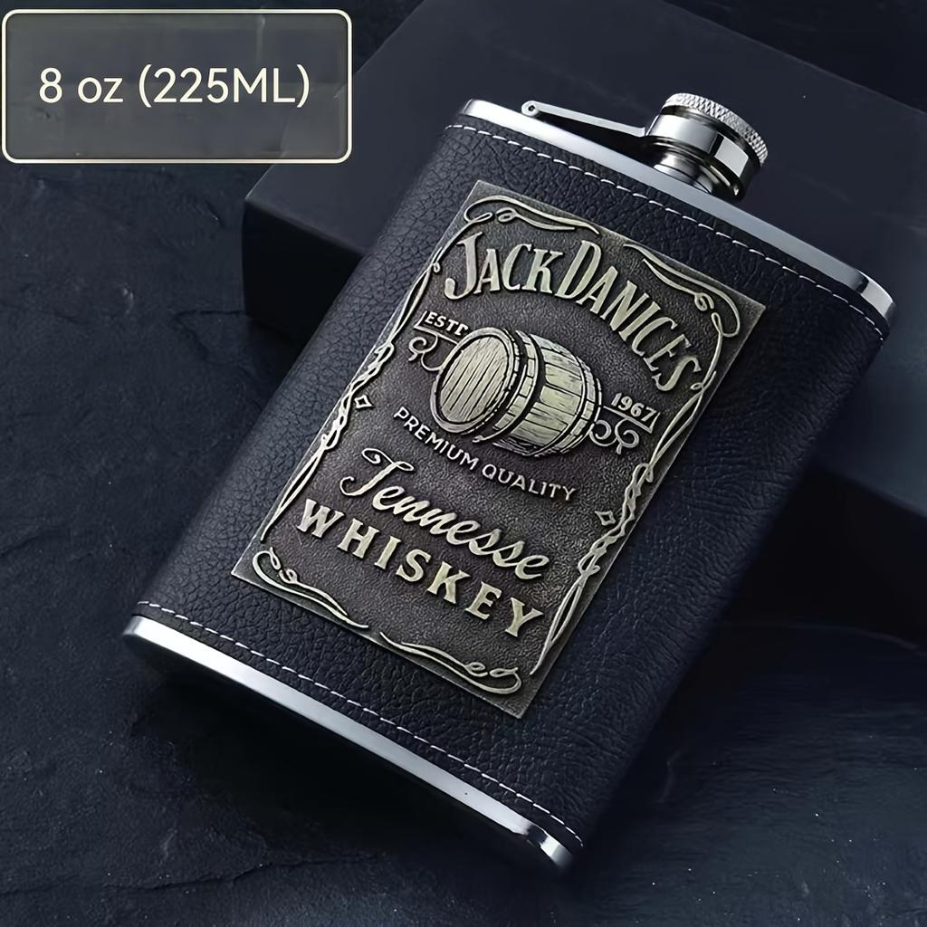 1pc, Stainless Steel Wine Jug, Portable Curved Leather Small Water Bottle for Outdoor Camping Hiking Travel