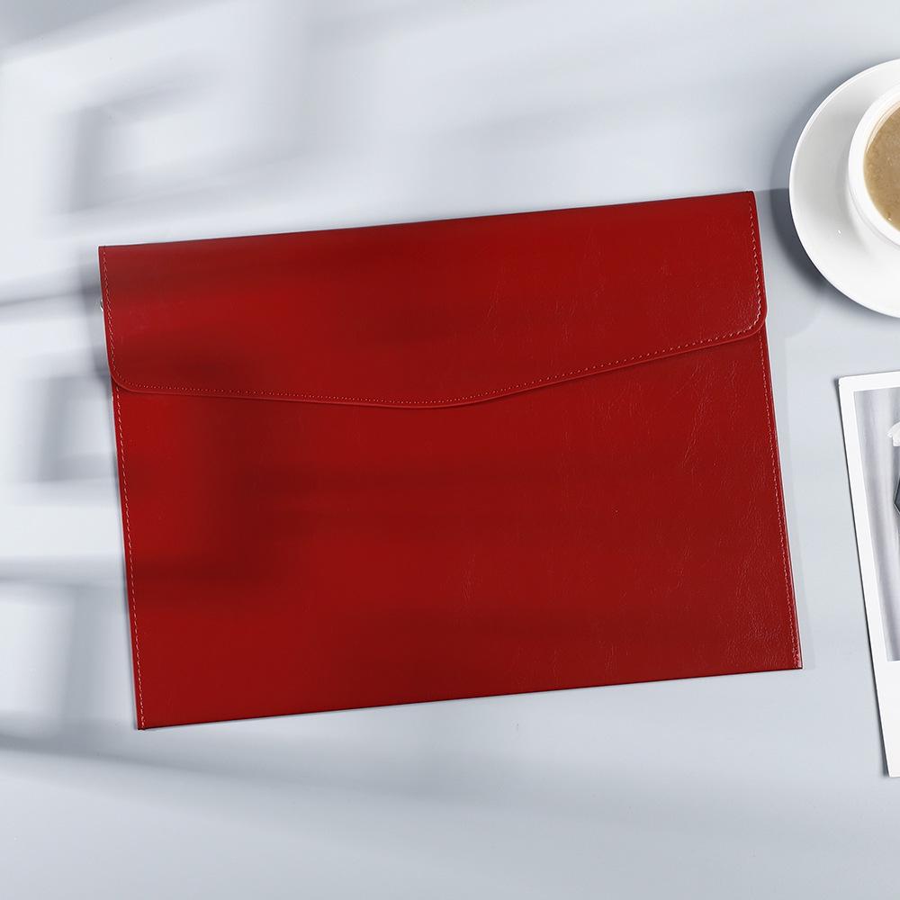 Waterproof Leather A4 Document Folder with Snap Button Closure - Portable, Large Capacity, Business File Organizer