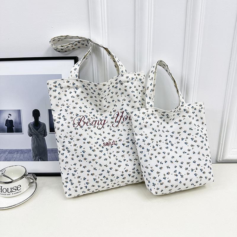 Large capacity broken flower canvas bag tote bag flower niche women's bag shoulder bag