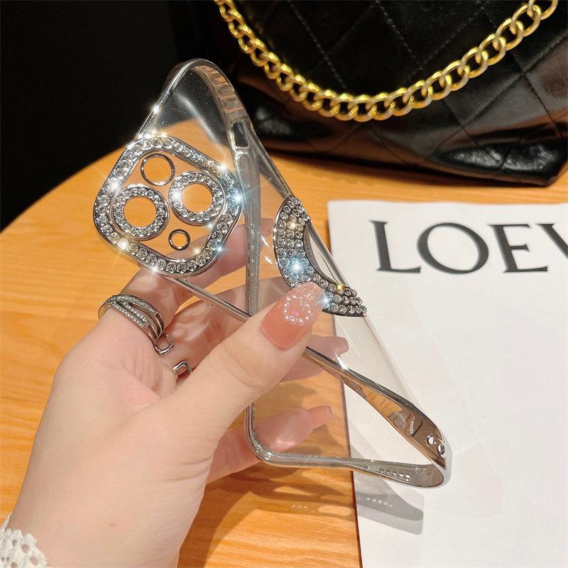 For Iphone 14 Pro Max Luxury Plating Flash Diamond Silicone Phone Case For Iphone 11 12 13 14 Plus Hollow Out Rhinestone Cover