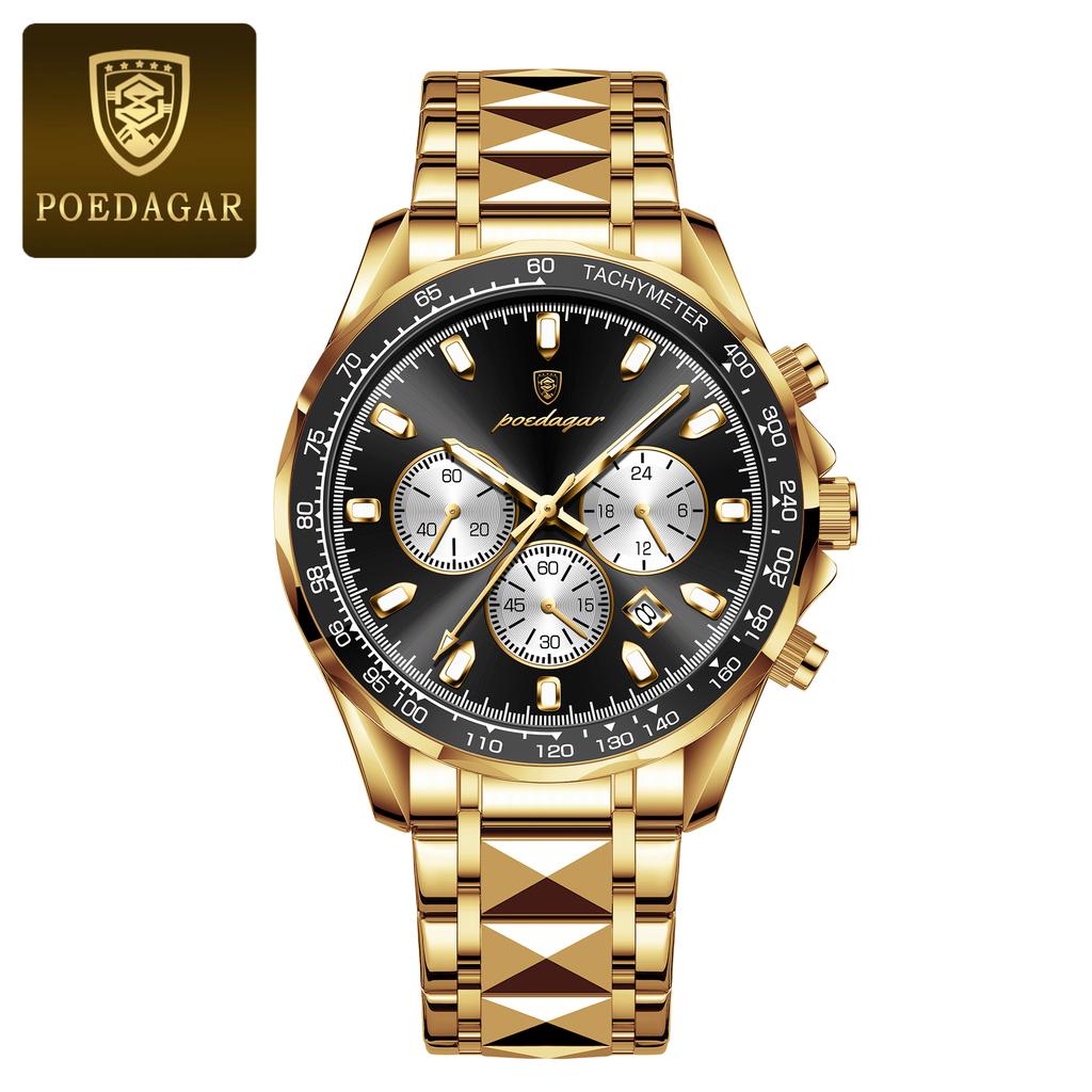 POEDAGAR Relógio Masculino de Marca de Luxo À Prova d'Água Luminoso de Aço Inoxidável Cronógrafo Data Quartzo Relógio de Negócios para Homem