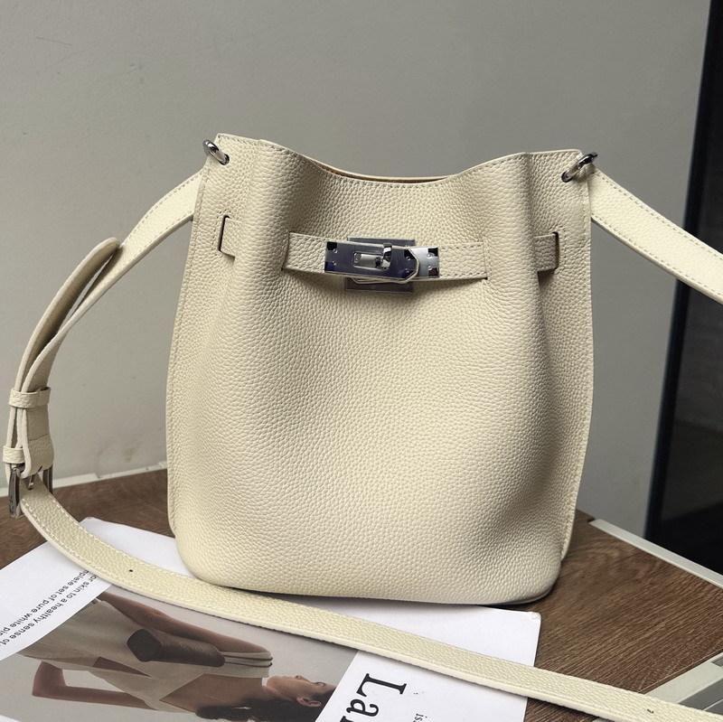 

New first-layer cowhide leather bucket bag vegetable basket bag commuter and leisure shoulder messenger handbag women s bag 23cm*11cm*22cm