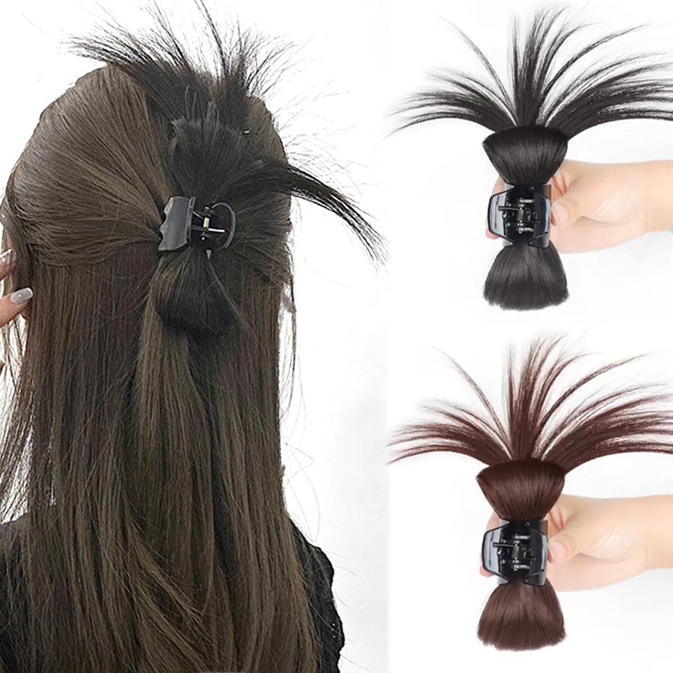 Synthetic Hair Crystal Butterfly Clasp Bun Scrunchie Claw Clip In Hairpiece Hair Extensions Natural Fake Hair Accessories