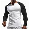 Men's V-neck Colorblock Long Sleeved T-shirt Casual Sports Slim Fit Top