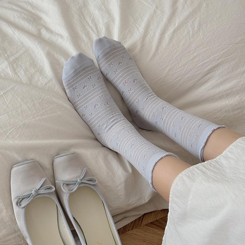 Women's Summer Thin Cotton Breathable Ballet Lace Mid Tube Pile Socks