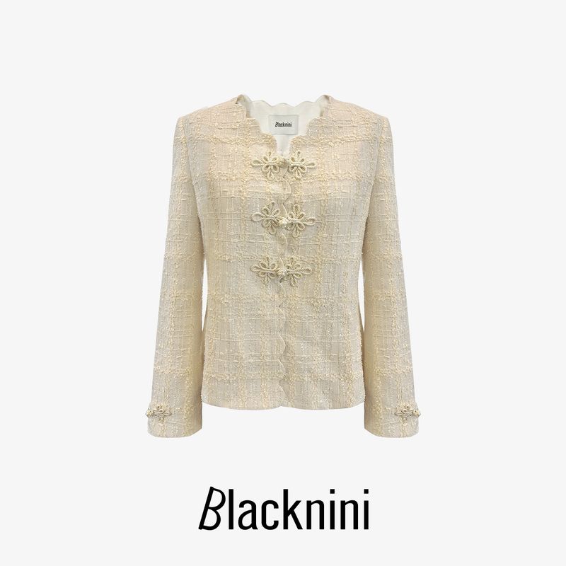 

Blacknini Инь Хуафу Новый китайский стиль Национальный стиль Пряжка-пластина Тяжелая промышленность Твидовая верхняя одежда White M(Waffer size)