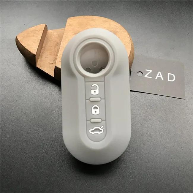 ZAD silicone key cover Case set shell skin For fiat 500 3 Buttons Flip remote Key Blank Fob Auto parts car accessories colorful