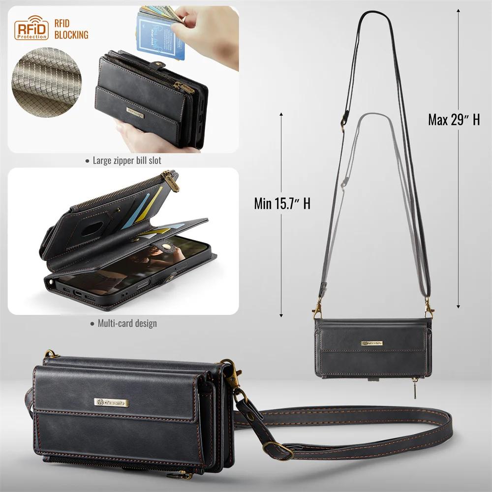 Retro Crossbody Zipper Purse Case for IPhone 17 Air 16 15 14 13 12 11 Pro Max XR XS PU Leather Vintage Card Slots Wallet Cover