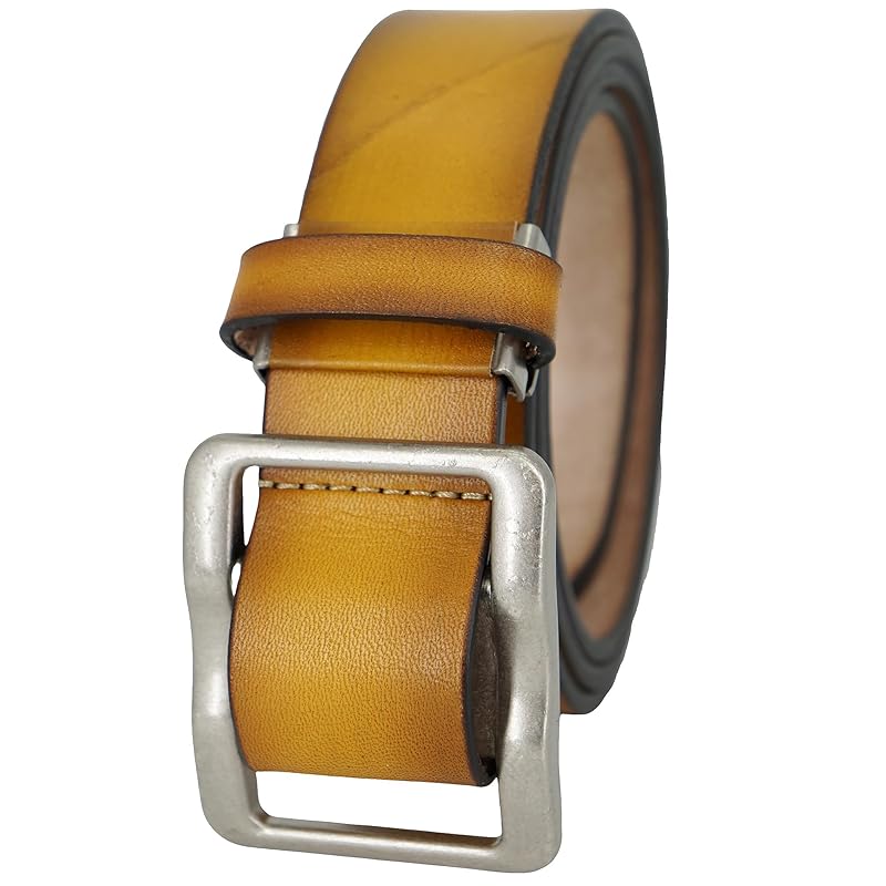 

yellow tochigi leather belt men s genuine leather made in Japan tanned leather leather ladies No holes No hole Stepless adjustment Torigirezaa cowhide