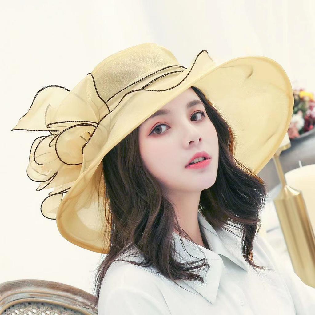Summer Organza Lightweight And Breathable Flower Shaped Big Brimmed Hat For Women, Fashionable Wave Edge Face Protection Sun Hat
