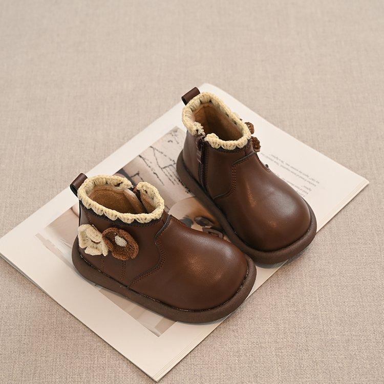 

Девочки сапоги принцесса зима 2025 новые детские водонепроницаемые теплые кожаные сапоги для девочки нескользящие бархатные две хлопковые туфли 32 yards: inner length 19.8cm коричневый