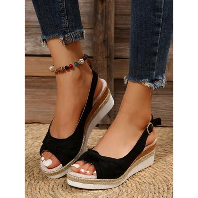 Womens Sandalias Wedges Comfortable Hemp Rope Weaving Peep-toe Casual Shoes