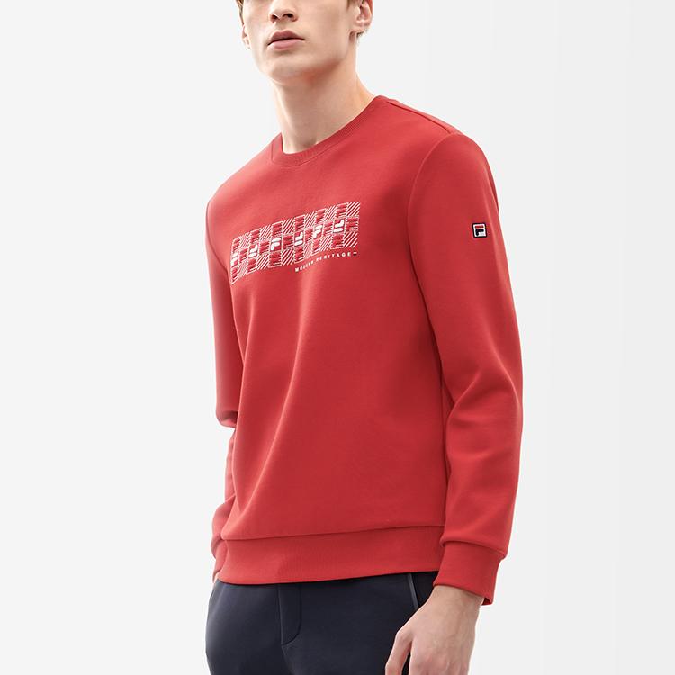 Fila Logo Embroidered Knitted Sports Crew Neck Sweatshirt Men Sweatshirt Legendary-Red F11M211202FRD