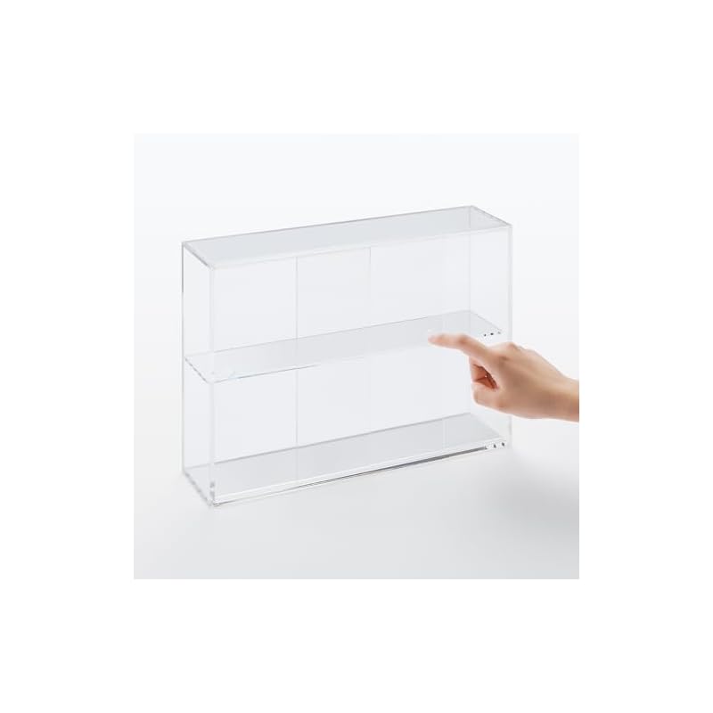 MUJI Acrylic Collection Stand with Sliding Door - Large, Approx. W33.6 x D8.4 x H24.4cm, 02856113, for Bedroom, Living Room, Transparent