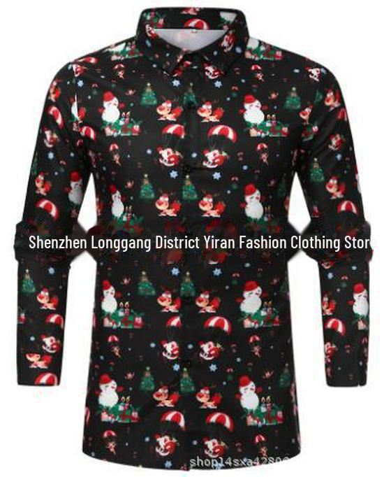 2022 European & American Men's Santa Claus Print Long Sleeve Casual Shirt - 18 Colors