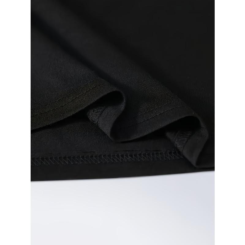 European sizes Men'S Casual Black T-Shirt with Ace of Spades Design - Short Sleeve, Crew Neck, Blend, Summer Streetwear