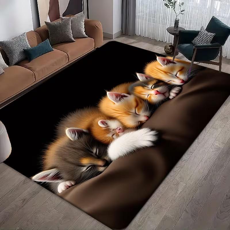 Adorable 3D Kitten Print Area Rug for Living Room Decor 2D Falt Print Cute Cat Floor Mat for Bedroom Sofa Playroom Home Decor