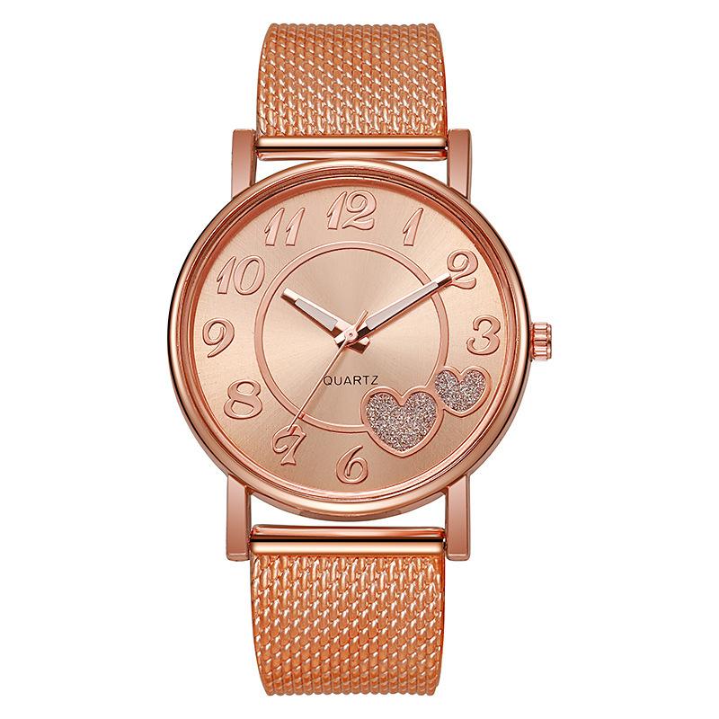 Hot Fake Mesh Belt Quartz Watch Women's Casual Fashion Love Shape Schoolboy Sense Watch