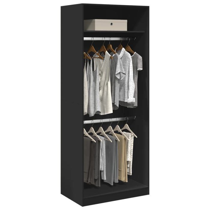 VidaXL Garde-robe noir 80x50x200 cm bois d'ingénierie, armoire de rangement, organisateur de garde-robe, armoire, placard, 3307793