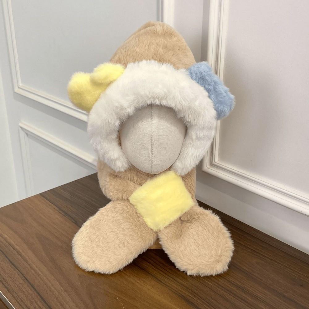 2-In-1 Hat Scarf Set Thick Fluffy Windproof Warm Integrated Hat And Scarf Cartoon Ear Hooded Scarf For Kids For Boys Girls