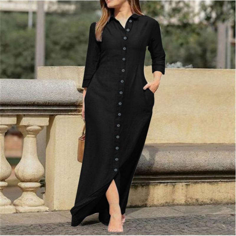 IHUASU Fashion Autumn Winter Long Sleeve Long Sleeve Solid Color Print Casual Dresses S