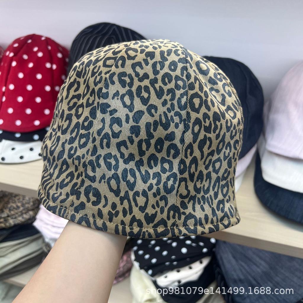 American cool leopard print forward hat women's retro big head circumference bucket hat showing small face soft brim cap new