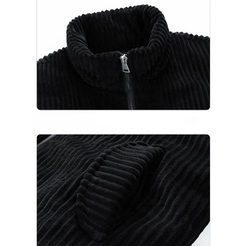 Winter Fashion Casual Parkas Men Stand Collar Solid Color Outerwear Corduroy Thicken Warm Jacket Padded Jacket