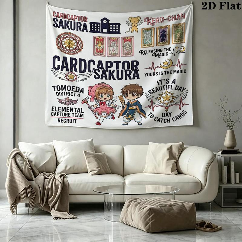 Cardcaptor Sakura Wall Tapestry Aesthetic Wall Hanging Printed Fabric Blanket Decorative Tapestries For Bedroom Living Room Home Decor