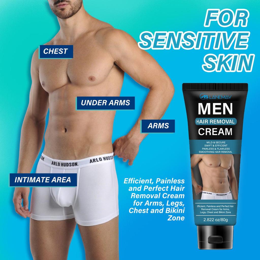 Men’s Hair Removal Cream-Soothing, Painless And Flawless-Fast And Effective-Suitable For All Skin Types, 80g