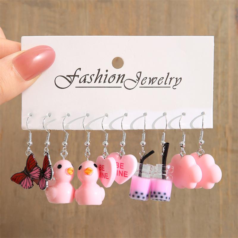 Trendy Colorful Earrings Set For Women Girls Green Resin Pearl Gold Color Metal Circle Dangle Earrings 2026 New Fashion
