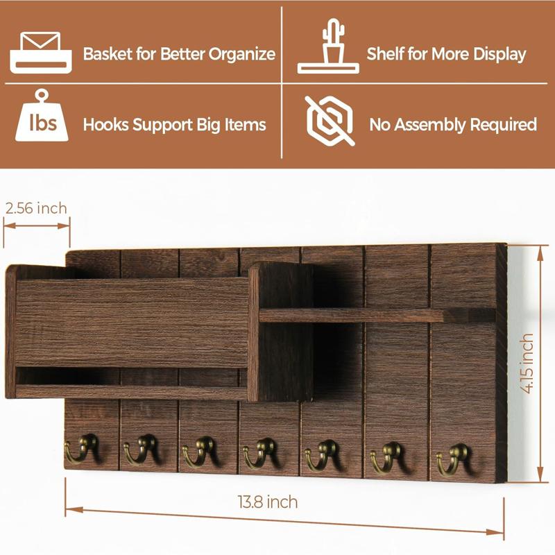 Деревянный Держатель для Ключей, Настенная Полка для Хранения, Многофункциональная Настенная Декорация Ключница, Самоклеящийся Домашний Органайзер