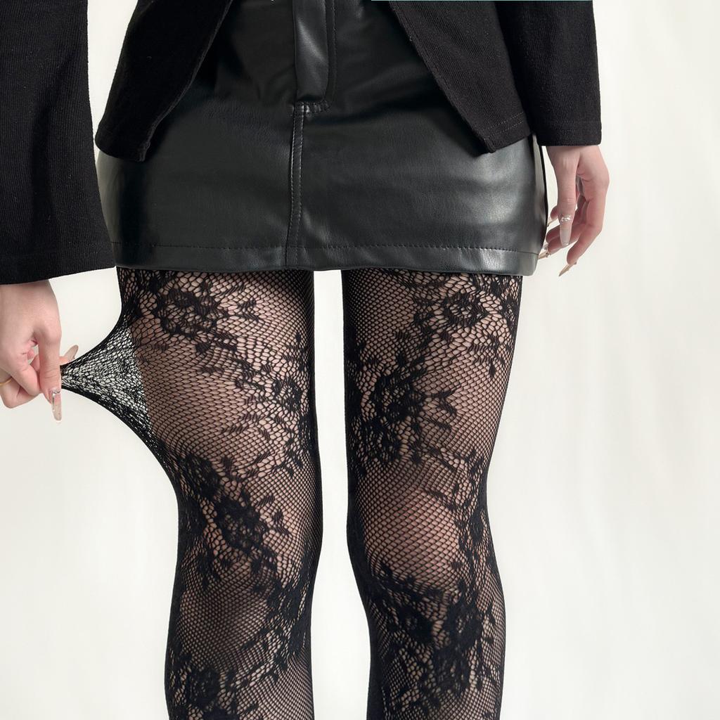 Large Size Retro Hollow Flower Net Socks Spice Girl Jacquard Net Socks Yk Fishnet Socks Sexy Anti-hook Stockings Women