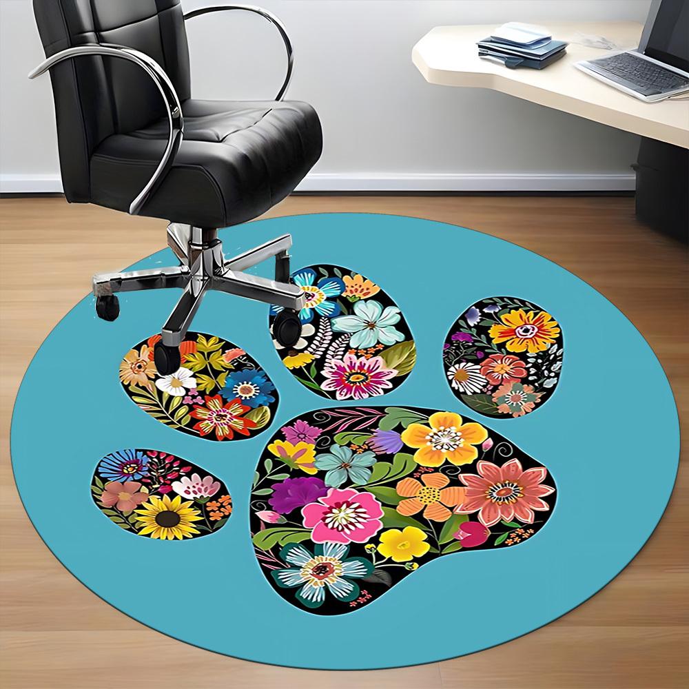 1pc Floral Paw Print Office Round Rug, Non-slip, Soft and Durable Office Rug for Interior Decoration, Perfect for Office,Decoration Yy260204018