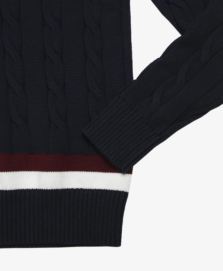BROOKS BROTHERS Cotton Tennis Cable V-Neck Sweater (Navy) (31687304)