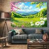 1pc Spring Flower Party Polyester Banner - Vibrant cherry blossoms, daisies and mountains, for home, room and party decoration