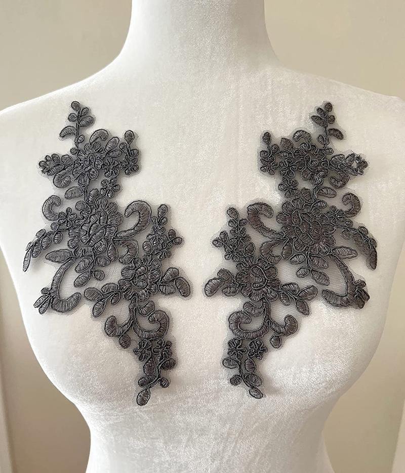 1 Pair Flower Sew On Lace Patches Embroidery Applique Repair For Wedding Dresses 25*12cm