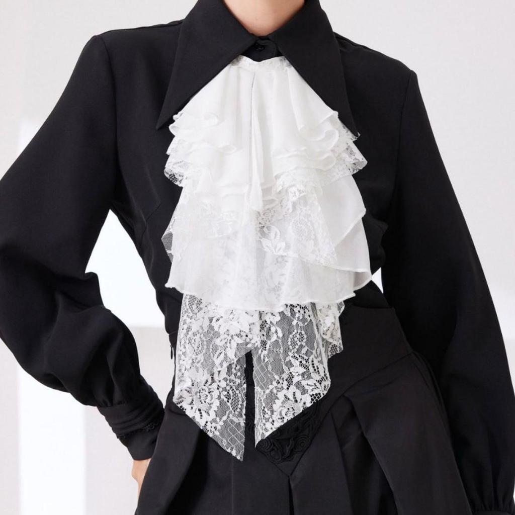 Unisex Retro Lace Ruff Collar Scarf with Artistic Bow Tie Accessory