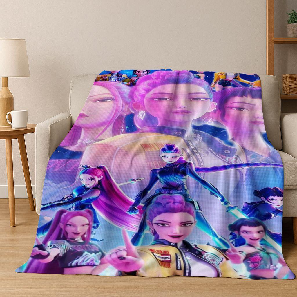 26 Stil Neue KPOP Dämonenjäger Rumi Mira Zoey Cartoon Flanell Decke, Gemütliche Weiche Überwurfdecke für Zuhause Schlafzimmer Bett Sofa Abdeckung