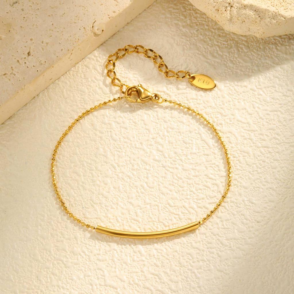 Fashion Accessories Stainless Steel Cut Bead Round Elbow Bracelet Gold Ladies Jewelry 2416