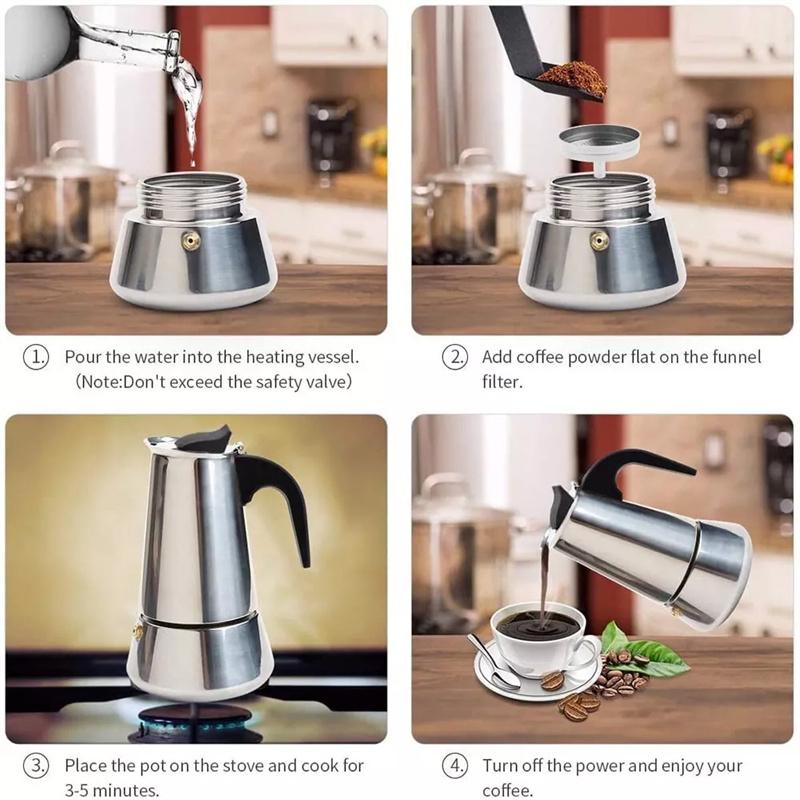 4/6 Tassen Edelstahl Italienische Top Moka Espresso Cafeteira Expresso Percolator Herd Kaffeemaschine Moka Topf