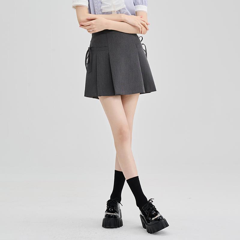 Серая плиссированная юбка на шнуровке для женщин — фото 4