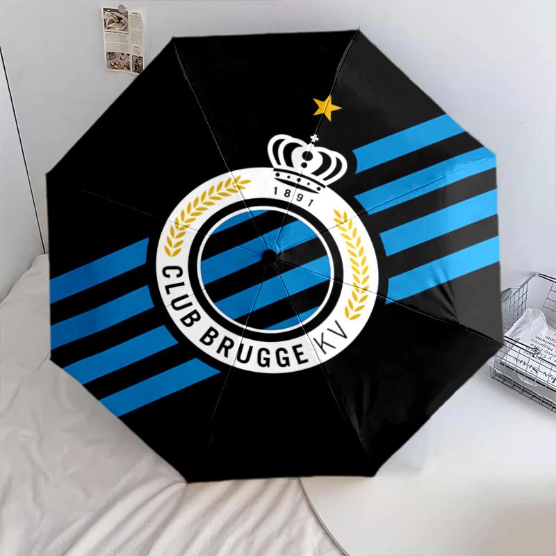 1 PC Automatic Folding Umbrella - Club Brugge K.V Pattern, Portable & Foldable Design with 8 Ribs, Christmas Birthday Gifts