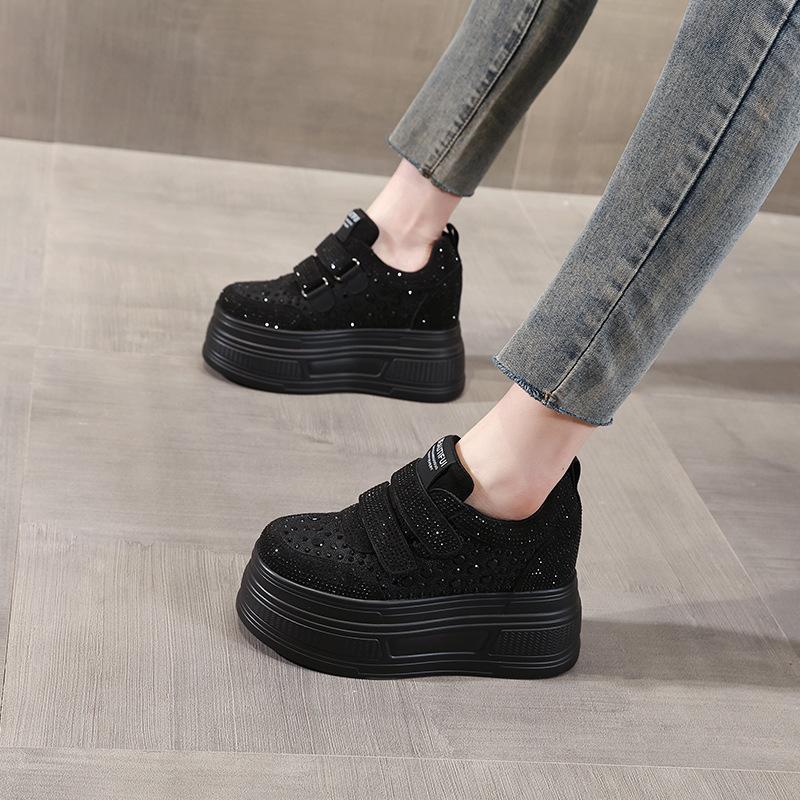 HC3591-8 thick-soled inner height-increasing muffin mesh rhinestone white shoes women's spring new sports and leisure shoes