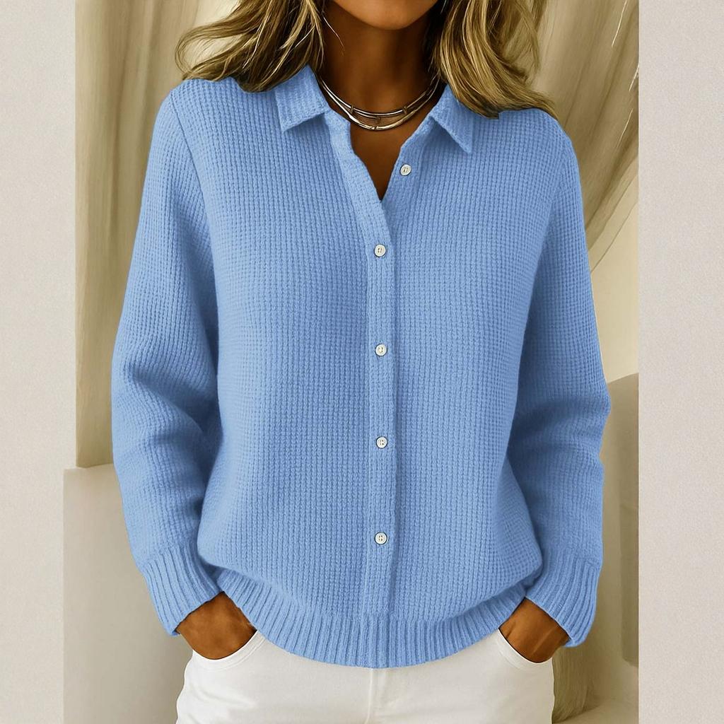 Women's Casual And Fashionable Knitted Collared Solid Color Cardigan