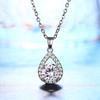 Teardrop Halo Pendant Necklace Brilliant Round Center Stone Elegant Sparkling Jewelry for Women