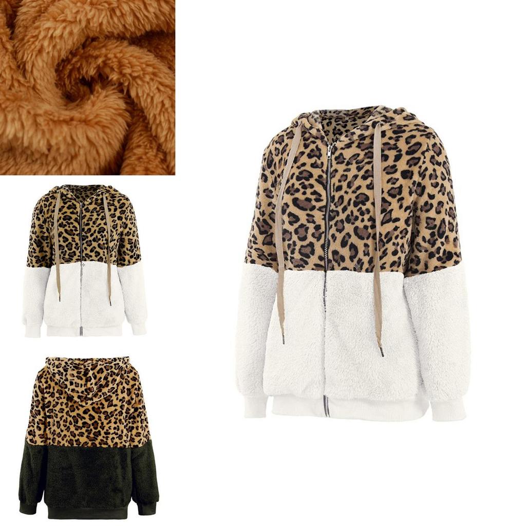 Stylish Women Bear Hooded Jackets With Cozy Fleece And Trendy Leopard Print Design