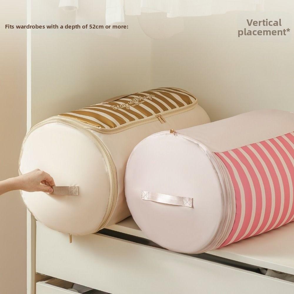 Large Capacity Cylinder Quilt Storage Bag Striped Pattern Compressible Bedding Organizer  Wardrobe