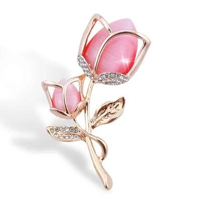 New Temperament Trendy Gold Color Zircon Flower Brooches for Women Cute Sweet Advanced Opal Pins Jewelry Accessories Gift