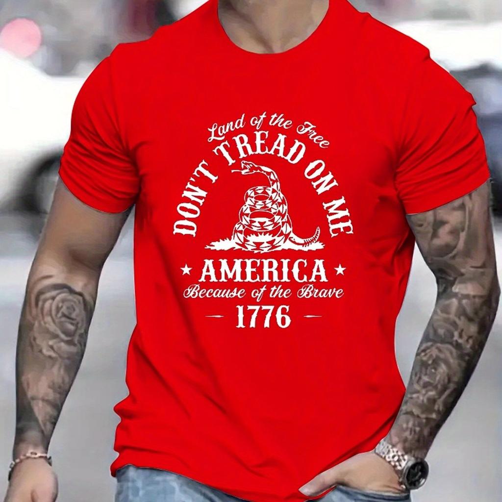 Summer Vibes Dont Tread on Me Print Tee Crew Neck Regular Fit Casual Short Sleeve T-Shirt for Men